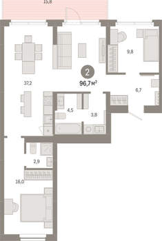 2-к квартира, вторичка, 97м2, 2/12 этаж