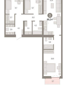 3-к квартира, вторичка, 89м2, 5/23 этаж