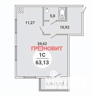 2-к квартира, вторичка, 63м2, 7/19 этаж