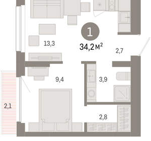 1-к квартира, вторичка, 34м2, 5/12 этаж