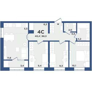 4-к квартира, вторичка, 68м2, 4/9 этаж