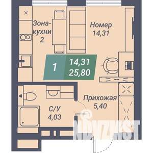 Студия квартира, строящийся дом, 26м2, 4/23 этаж