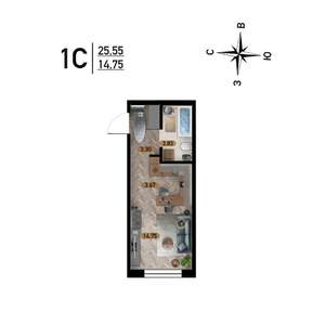 Студия квартира, вторичка, 26м2, 1/17 этаж