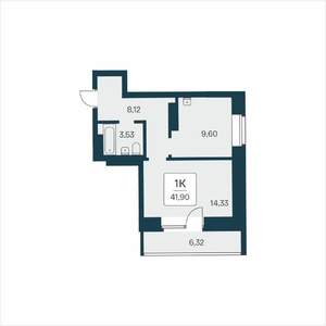 1-к квартира, вторичка, 42м2, 13/25 этаж