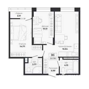 3-к квартира, вторичка, 56м2, 8/9 этаж
