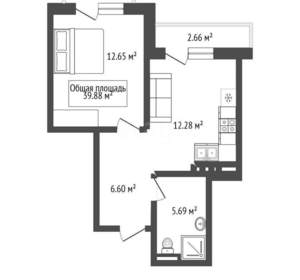 1-к квартира, вторичка, 40м2, 6/9 этаж