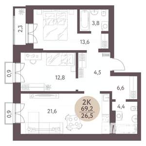2-к квартира, вторичка, 69м2, 3/10 этаж