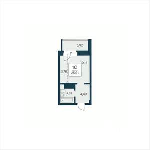 Студия квартира, вторичка, 26м2, 12/25 этаж