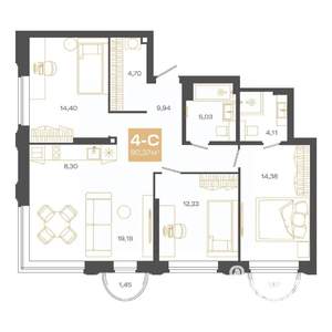 4-к квартира, вторичка, 90м2, 19/24 этаж
