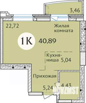 1-к квартира, сданный дом, 41м2, 23/23 этаж