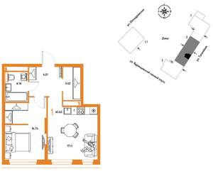 1-к квартира, вторичка, 46м2, 8/9 этаж