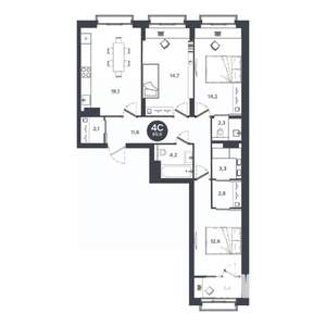 4-к квартира, строящийся дом, 86м2, 5/17 этаж