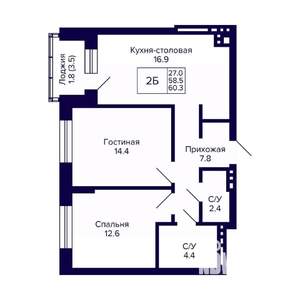 2-к квартира, вторичка, 60м2, 7/10 этаж