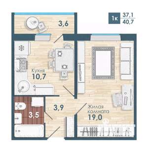 1-к квартира, строящийся дом, 41м2, 3/18 этаж