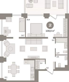 2-к квартира, вторичка, 109м2, 3/30 этаж