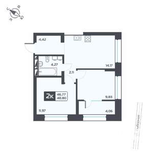 2-к квартира, вторичка, 49м2, 20/25 этаж