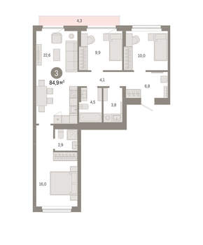 3-к квартира, вторичка, 85м2, 3/12 этаж