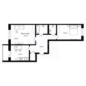 2-к квартира, вторичка, 58м2, 9/9 этаж