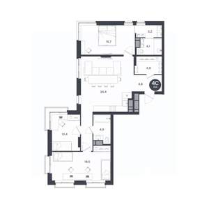 4-к квартира, вторичка, 102м2, 12/17 этаж