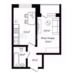 1-к квартира, вторичка, 43м2, 1/25 этаж