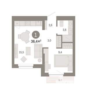 1-к квартира, вторичка, 36м2, 6/9 этаж