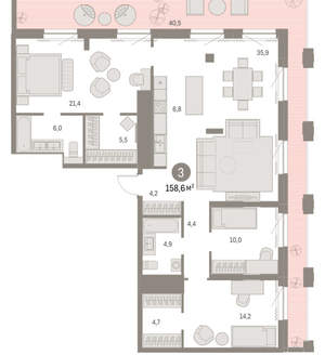 3-к квартира, вторичка, 159м2, 28/30 этаж