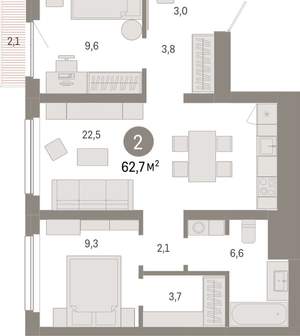 2-к квартира, вторичка, 63м2, 3/12 этаж