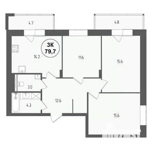 3-к квартира, вторичка, 80м2, 7/18 этаж