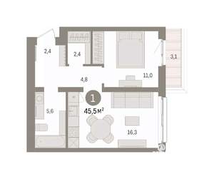 1-к квартира, вторичка, 46м2, 4/8 этаж