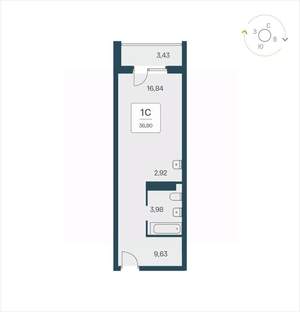 1-к квартира, вторичка, 37м2, 22/26 этаж