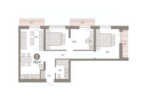 2-к квартира, вторичка, 79м2, 5/8 этаж