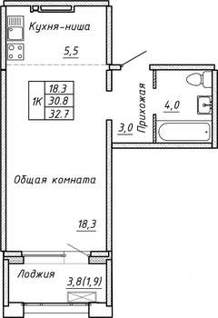 1-к квартира, строящийся дом, 33м2, 13/15 этаж