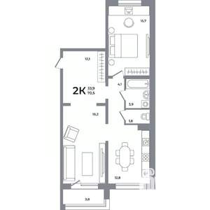 2-к квартира, вторичка, 71м2, 10/17 этаж