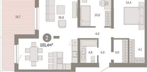 2-к квартира, вторичка, 101м2, 8/15 этаж