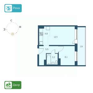 2-к квартира, строящийся дом, 39м2, 3/17 этаж