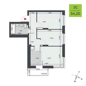 3-к квартира, вторичка, 54м2, 10/21 этаж