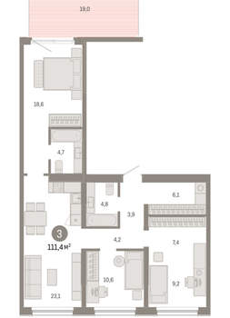 3-к квартира, вторичка, 111м2, 1/15 этаж