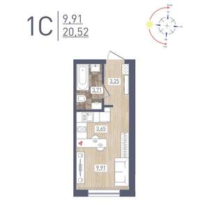 Студия квартира, вторичка, 21м2, 1/17 этаж