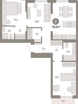 2-к квартира, вторичка, 80м2, 7/12 этаж