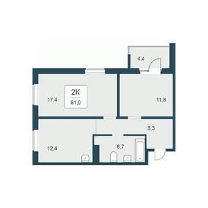 2-к квартира, вторичка, 61м2, 11/17 этаж