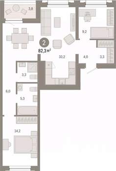 2-к квартира, вторичка, 82м2, 7/8 этаж