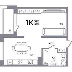 1-к квартира, вторичка, 41м2, 11/12 этаж