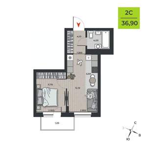 2-к квартира, вторичка, 38м2, 10/21 этаж