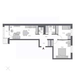3-к квартира, строящийся дом, 74м2, 11/24 этаж