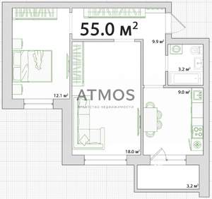 2-к квартира, вторичка, 55м2, 14/17 этаж