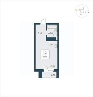 Студия квартира, вторичка, 30м2, 24/25 этаж