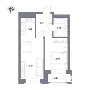 2-к квартира, вторичка, 46м2, 13/25 этаж