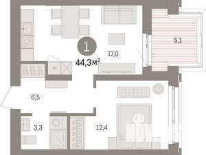 1-к квартира, вторичка, 45м2, 3/16 этаж