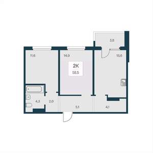 2-к квартира, вторичка, 59м2, 6/17 этаж