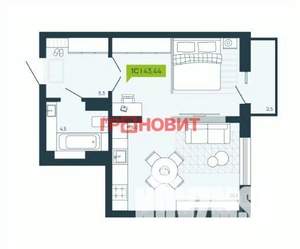 1-к квартира, вторичка, 43м2, 12/17 этаж